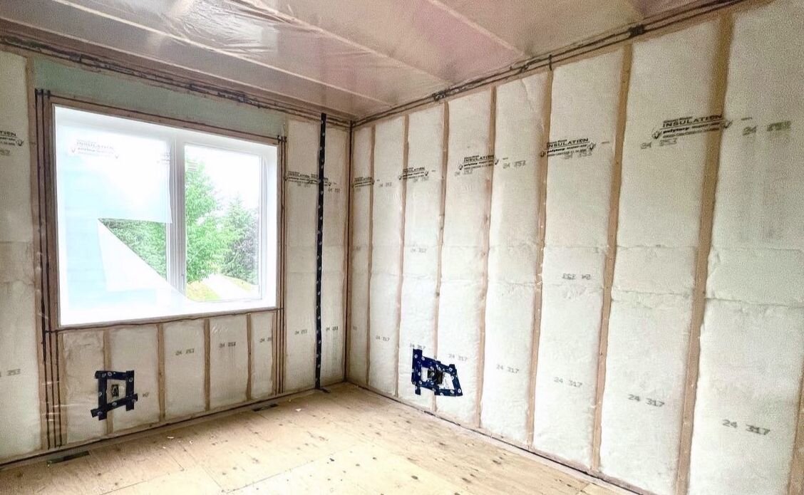 Fiberglass insulation on a wall
